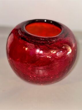 Super Rare swirl Elegant Ruby Red Glass Vase Candle Holder Heavy Many Toned